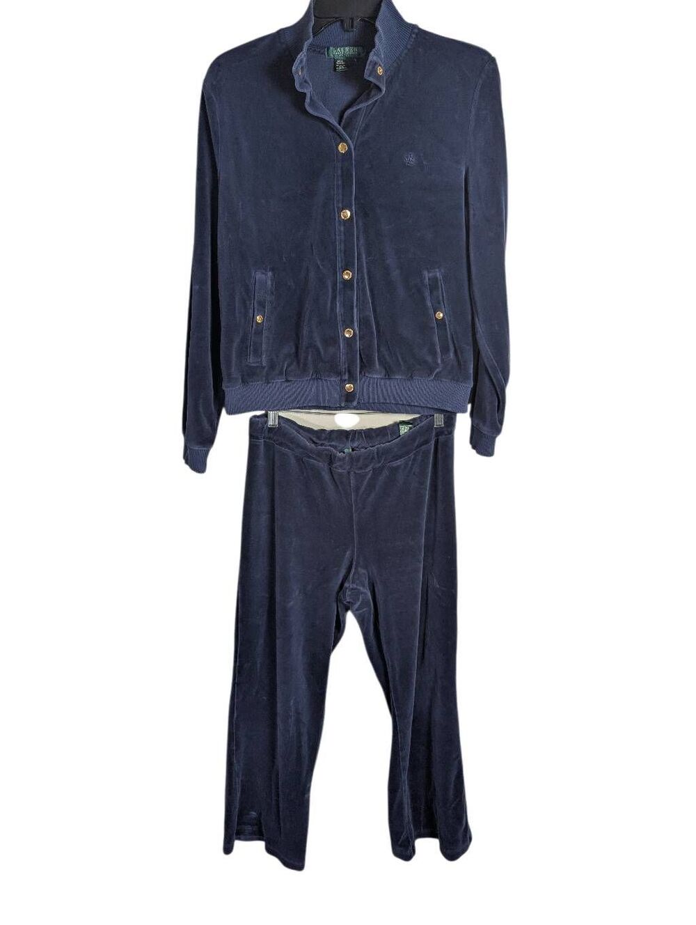 Ralph Lauren Navy Blue velvet tracksuit Jacket & Pants PS PL petite